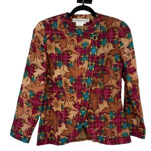 Vintage ANNE CRIMMINS Collections Fall Leaf  Novelty Blazer Size 8 Quilted